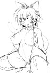  anthro areola big_breasts black_and_white breasts clothing collar felid feline female hair kemono legwear mammal monochrome nipples open_mouth pussy simple_background sketch smile tanu-tan thigh_highs white_background 