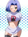  1girl blue_hair blush creatures_(company) game_freak genderswap genderswap_(mtf) green_eyes kamex_nakasho kojirou_(pokemon) nintendo pokemon pokemon_(anime) team_rocket 