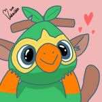  2019 ambiguous_gender fur green_fur grookey looking_at_viewer mammal nintendo plant pok&eacute;mon pok&eacute;mon_(species) primate safe simple_background smile valentiiin video_games 