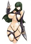  1girl breasts green_hair haganef huge_breasts long_hair revealing_clothes solo 