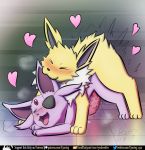  &lt;3 2019 3_toes all_fours anal anal_penetration barbed_penis blush canid canine cum digital_media_(artwork) doggystyle duo eeveelution erection espeon eye_patch eyewear feral from_behind_position fur happy happy_sex jolteon knot male male/male mammal nibbling nintendo open_mouth penetration penis pok&eacute;mon pok&eacute;mon_(species) rymherdier sex smile toes tongue tongue_out video_games yellow_fur 