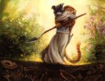  2019 anthro canid canine canis clothed clothing day detailed_background digital_media_(artwork) digital_painting_(artwork) domestic_dog duo felid holding_object kenket mammal outside pantherine shovel tiger 