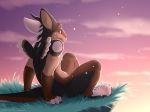  2019 5_fingers anthro brown_fur day detailed_background digital_media_(artwork) fur outside sitting smileeeeeee solo spines wings 