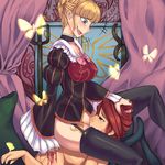  1boy 1girl battler_ushiromiya beatrice blonde_hair blood butterfly clothed_female_nude_male cunnilingus femdom girl_on_top hetero highres oral red_hair sitting sitting_on_face sitting_on_person straight tears umineko_no_naku_koro_ni ushiromiya_battler 