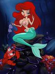  ariel arthropod big_breasts blue_eyes breasts crab crustacean disney female fish_tail hair marine mermaid nipples no_feet red_hair sebastian sebastian_(crab) sergevirusx the_little_mermaid topless underwater water 