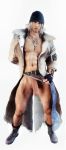  1boy 3d abs bara blonde_hair boots coat final_fantasy full_body gloves highres large_penis looking_at_viewer muscle penis presenting snow_villiers solo undressing 