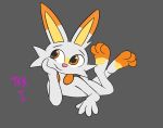 3_toes 4_toes ambiguous_gender cub feet grey_background hi_res nintendo paws pok&eacute;mon pok&eacute;mon_(species) scorbunny signature simple_background solo thefurryking1 toes video_games young 
