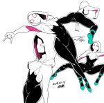  1girl ass bodysuit breasts cameltoe covered_navel erect_nipples formal gwen_stacy hood small_breasts solo spider-gwen spider-man:_into_the_spider-verse spider-man_(series) spider_web_print suit tsukudani_(coke-buta) 