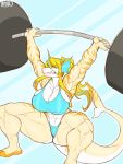  anthro big_breasts breasts camel_toe clothed clothing crouching exercise female fish hair marine muscular muscular_female nasusbot sasha_sweets shark solo thick_thighs weightlifting workout 