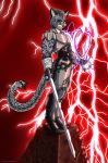  2017 anthro armor bandage bodysuit clothed clothing detailed digital_media_(artwork) electricity evangellos_(artist) felid feline fully_clothed grin hair leopard lightning looking_at_viewer magic male mammal melee_weapon muscular outside pantherine short_hair skinsuit smile snow_leopard solo standing sword tight_clothing weapon 