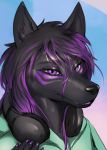  anthro canid canine canis clothed clothing female hair headphones looking_at_viewer mammal rakisha simple_background solo wolf 