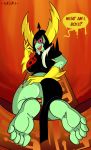  5_toes alien barefoot breasts butt clothed clothing dialogue english_text feet female foot_focus freckles green_skin hi_res humanoid lord_dominator nasiri_(artist) soles solo text toes wander_over_yonder 