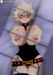  1girl bakugou_mitsuki bed blonde_hair boku_no_hero_academia booboing breasts cosplay highres large_breasts looking_at_viewer midnight_(boku_no_hero_academia) milf red_eyes wide_hips 