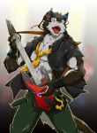  2012 anthro aro_rouon canid canine canis fur green_eyes guitar kemono looking_at_viewer male mammal musical_instrument necktie open_mouth utau white_fur wolf 駿牙 