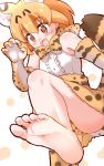  5_toes akabashiyu animal_humanoid barefoot blonde_hair blush clothed clothing feet felid felid_humanoid feline feline_humanoid female foot_focus hair humanoid humanoid_feet inner_ear_fluff kemono_friends mammal open_mouth serval_(kemono_friends) serval_humanoid soles solo toes yellow_eyes 