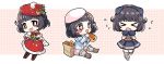 &gt;_&lt; +_+ 1girl animal_ears bag bang_dream! bangs beret black_hair blue_jacket blush_stickers boots bow brown_footwear capelet chibi chocolate_cornet christmas detached_sleeves dog_ears dress eating fang flower flying_sweatdrops food frills gloves green_ribbon grey_legwear hair_bow hair_flaps hair_ornament hairpin hand_to_own_mouth hat hat_flower hat_ribbon holding holding_food jacket mujun_atama multiple_views neck_belt outline paper_bag paw_gloves paws pom_pom_(clothes) red_capelet red_eyes red_headwear red_skirt ribbon short_hair sitting skirt standing star ushigome_rimi white_headwear white_outline x_hair_ornament 