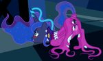  2019 absurd_res anus badumsquish blue_eyes blue_hair blush bound equid fingering friendship_is_magic hair hi_res horn living_clothing mammal monster my_little_pony princess_luna_(mlp) pussy sparkles tentacle_monster tentacles trapped unicorn 