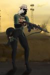  2019 absurd_res anthro black_fur black_hair black_sclera bottomless clothed clothing female fur glock gun hair handgun hi_res jayydenarts partially_clothed pistol pussy ranged_weapon scp-1471 scp_foundation sharp_teeth skull solo teeth thick_thighs weapon 