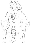  butt dragon dragon_tail fortnite from_behind_(disambiguation) hybrid_(fortnite) lizard looking_back male reptile scales scalie sharp_teeth smile solo teeth towel warioeag 