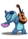  2015 3_toes alien alpha_channel back_markings blue_claws blue_eyes blue_fur blue_nose claws disney experiment_(species) fur head_tuft holding_musical_instrument lilo_and_stitch markings notched_ear rockingscorpion simple_background smile solo squint stitch toes transparent_background tuft ukulele 