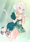  1girl :&lt; animal_ears bare_shoulders blush bracelet breasts cameltoe cat_ears cat_tail eyebrows_visible_through_hair hair_between_eyes hair_ornament jewelry kokkoro_(princess_connect!) looking_at_viewer panties paw_pose pointy_ears princess_connect!_re:dive purple_eyes sandals silver_hair small_breasts solo subachi sweatdrop tail underwear white_panties 