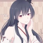  black_hair detached_sleeves fusou_(kantai_collection) hair_ornament hand_on_own_cheek headgear japanese_clothes kantai_collection konishi_(1025kns) long_hair looking_at_viewer nontraditional_miko red_eyes solo_focus staring yamashiro_(kantai_collection) 