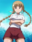  1girl awa brown_eyes brown_hair gym_uniform igarashi_kaede seitokai_yakuindomo 