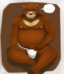  12beat13 2013 anthro belly black_nose blush brown_fur clothing fundoshi fur humanoid_hands japanese_clothing juuichi_mikazuki male mammal moobs morenatsu nipples overweight overweight_male sitting solo underwear ursid 