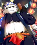  2013 anthro belly blush bulge clothing duo fundoshi japanese_clothing leaf male mammal mayar night nintendo overweight overweight_male pangoro pok&eacute;mon pok&eacute;mon_(species) robe underwear video_games zangoose 