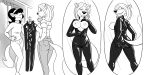  2019 5_fingers alternate_costume anthro breasts clothing comic counting_cougar digital_media_(artwork) domestic_cat dressing duo exposed_breasts felid feline felis female hair jeans kitty_katswell looking_back mammal mirror monochrome nickelodeon pants pose rear_view redout short_hair smile standing sweater t.u.f.f._puppy tight_clothing turtleneck 