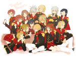  6+boys 6+girls ace_(fft-0) akademeia_uniform bangs black_hair blonde_hair blue_eyes blush book braid brown_eyes brown_hair cake cape card cater_(fft-0) cinque_(fft-0) deuce_(fft-0) drill_hair eight_(fft-0) everyone final_fantasy final_fantasy_type-0 fingerless_gloves food glasses gloves green_eyes gun hair_over_one_eye heke holding instrument jack_(fft-0) jacket katana king_(fft-0) kurasame_susaya long_hair looking_at_viewer military military_uniform multiple_boys multiple_girls nine_(fft-0) open_mouth plaid plaid_skirt pleated_skirt ponytail queen_(fft-0) red_cape red_eyes red_hair scar scarf school_uniform seven_(fft-0) short_hair sice_(fft-0) silver_hair simple_background skirt smile solo sword thighhighs tokimiya_rem trey_(fft-0) uniform weapon white_hair 