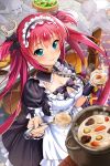  airi_(queen&#039;s_blade) blue_eyes breasts chains cleavage cooking large_breasts queen&#039;s_blade red_hair smile solo standing tied_hair twintails 
