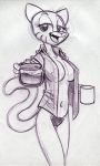  anthro beverage big_breasts bottomless braless breasts cartoon_network clothed clothing coffee coffee_cup domestic_cat erect_nipples felid feline felis female fur king-cheetah looking_at_viewer mammal mature_female monochrome navel nicole_watterson nipples open_mouth open_shirt panties solo the_amazing_world_of_gumball underwear 