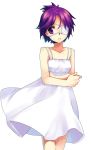 1girl artist_request breasts chrome_dokuro closed_mouth dress eyepatch katekyo_hitman_reborn! looking_at_viewer purple_eyes purple_hair short_hair simple_background solo source_request white_background 