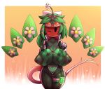  2019 big_breasts blaster_master blaster_master_zero_2 blush bound breast_bondage breasts cleavage clothed clothing elfdrago eyewear female flora_fauna flower food fruit goggles green_skin hi_res humanoid kanna_(blaster_master) melon nipples not_furry plant simple_background solo video_games watermelon 