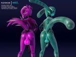  3d_(artwork) android animated anthro anus better_version_at_source butt digital_media_(artwork) domestic_cat duo equid equine felid feline felis girly green_skin horse hybrid lagomorph loop machine male mammal penis purple_skin rabbit rear_view robot rubber simple_background texell voxell voxell_voxell 