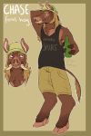  anthro armpit_hair bottle chase_(character) clothing facial_hair hat hi_res imperatorcaesar male mammal mullet mustache scruffy shirt shorts solo suid suina sus_(pig) tank_top teeth tusks wild_boar 