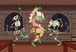  60percentscalie anthro bone claws clothing dancing digital_media_(artwork) goblin_slayer hi_res horn lizard_priest lizardman reptile scales scalie skeleton 