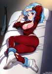  1girl ass baseball_bat blue_hair blush botan_(yuu_yuu_hakusho) bra breasts cleavage hip_focus jacket long_hair looking_at_viewer medium_breasts neocoill panties pink_eyes ponytail solo underwear yuu_yuu_hakusho 