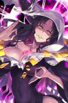  1girl black_hair breasts collarbone commentary_request covered_navel facial_mark fate/grand_order fate_(series) forehead_mark grin habit horns large_breasts long_hair looking_at_viewer nun parted_lips sesshouin_kiara sexually_suggestive shaded_face shiny smile solo tattoo tomoyohi very_long_hair yellow_eyes 