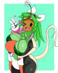  anon anonymous_artist big_breasts blaster_master_zero_2 breasts cleavage clothed clothing duo female flora_fauna hi_res hug huge_breasts humanoid kanna_(blaster_master) plant 