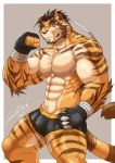  2017 abs absurd_res anthro biceps chest_tuft clothing digital_media_(artwork) enaeric felid fur hair hi_res male mammal muscular muscular_male nipples pantherine pecs simple_background solo tiger tuft 