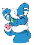  ;3 ambiguous_gender anthro happy hi_res japanese_meowstic kemono meowstic nintendo nude one_eye_closed pawpads pok&eacute;mon pok&eacute;mon_(species) raised_paw simple_background solo video_games white_background wink 