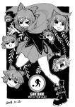  1girl :3 belt_boots black_background black_eyes black_footwear black_shirt blackcat_(pixiv) boots bow cape chains covered_mouth dated disembodied_head dot_nose english_text floating_head grass_root_youkai_network greyscale hair_between_eyes hair_bow headless long_sleeves looking_at_viewer meme miniskirt monochrome open_mouth sekibanki shirt short_hair skirt surprised tongue tongue_out touhou v-shaped_eyebrows yao_ming yukkuri_shiteitte_ne 