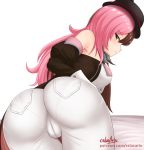  1girl ass bare_shoulders blush breasts brown_eyes brown_hair cameltoe come_hither cslucaris denim from_behind hat huge_ass large_breasts leaning leaning_forward long_hair multicolored_hair naughty_face neo_(rwby) pants pantylines pink_hair rwby shiny shiny_hair sideboob smile solo very_long_hair 
