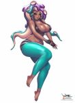  1girl aqua_eyes breasts cleavage curvy dark_skin feet full_body iida_(splatoon) large_breasts looking_at_viewer nail_polish nintendo pinkdrawz solo splatoon splatoon_(series) splatoon_2 wide_hips 