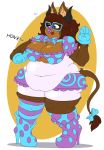  2019 anthro big_breasts blewdle boots bovid bovine breasts brown_hair canid canine canis cattle clothed clothing clown clown_transformation dickgirl eyewear footwear fur glasses hair hi_res honk horn hybrid intersex legwear mammal silly slightly_chubby socks swan_lovejoy wolf wolfcow 