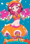  1girl :o air_bubble animal_hood armpits bare_shoulders blush boots bubble commentary_request crop_top flapjack_octopus freediving hair_ornament hand_puppet hood hoodie hugtto!_precure knees_together_feet_apart long_hair looking_at_viewer midriff navel nono_hana octopus_costume open_mouth pink_eyes pink_hair precure puppet skirt sleeveless solo stomach submerged thick_eyebrows thigh_boots thighhighs uganda underwater 
