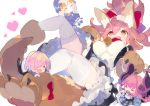  5girls :3 abigail_williams_(fate/grand_order) animal_ear_fluff animal_ears apron bell bell_collar bow breasts chibi collar elizabeth_bathory_(fate) elizabeth_bathory_(fate)_(all) fang fate/extra fate/extra_ccc fate/grand_order fate_(series) floating fox_ears fox_girl fox_tail frilled_skirt frills gloves hair_bow hajime_(hajime-ill-1st) highres large_breasts maid maid_apron maid_headdress mash_kyrielight multiple_girls open_mouth paw_boots paw_gloves paw_pose paws petticoat pink_hair ponytail red_bow red_collar simple_background skirt slit_pupils smile tail tamamo_(fate)_(all) tamamo_cat_(fate) thighhighs tied_hair white_apron white_background white_legwear yellow_eyes 