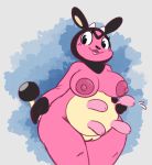  2019 3_fingers anthro areola belly big_belly big_breasts blush bovid bovine breasts eyelashes female horn junktrashman lactating mammal milk miltank nintendo nipples no_iris nude open_mouth overweight overweight_female pok&eacute;mon pok&eacute;mon_(species) pussy smile solo standing teats thick_thighs tongue udders video_games wide_hips 